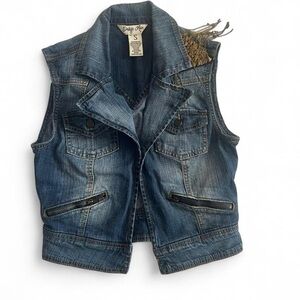 Indigo Rein Blue Denim Vest with Studded Shoulder